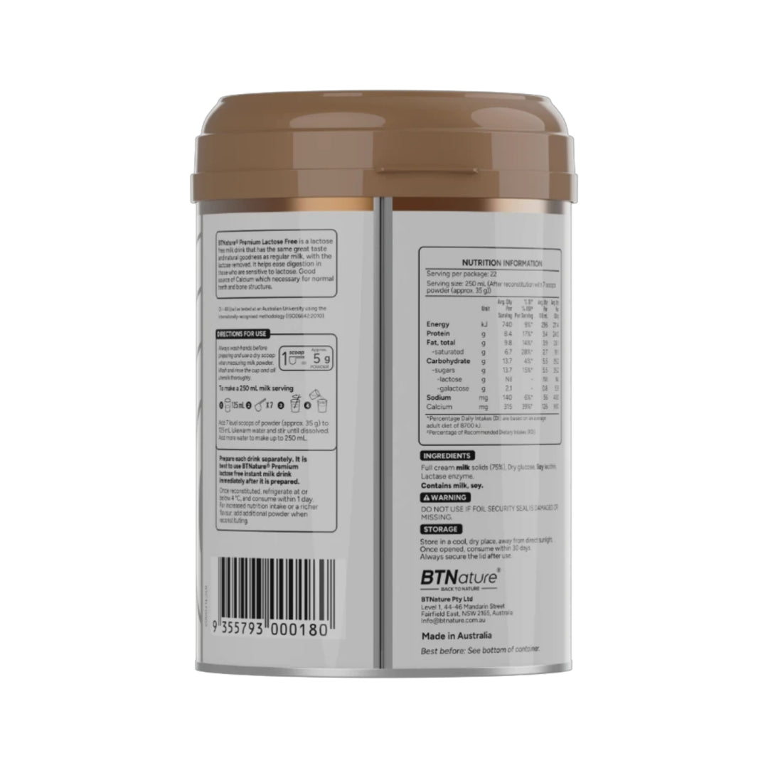 BTNature® Premium Lactose Free Instant Full Cream Milk Powder 800g