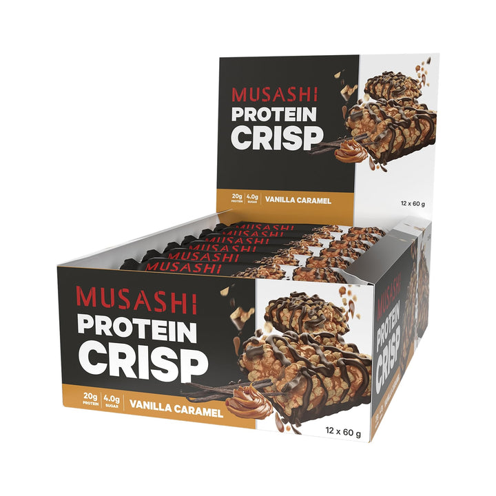 Musashi Protein Crisp Bar Vanilla Caramel Pack of 12 (12 x 60g Protein Crisp Bars)