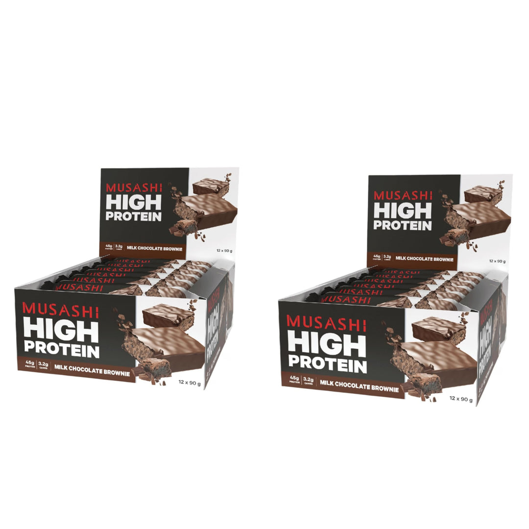 Musashi High Protein Bar Milk Chocolate Brownie Pack of 12 (12 x 90g Protein Bars)