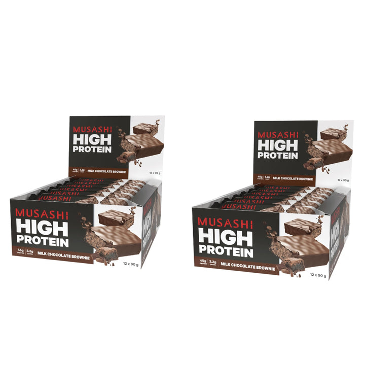 Musashi High Protein Bar Milk Chocolate Brownie Pack of 12 (12 x 90g Protein Bars)