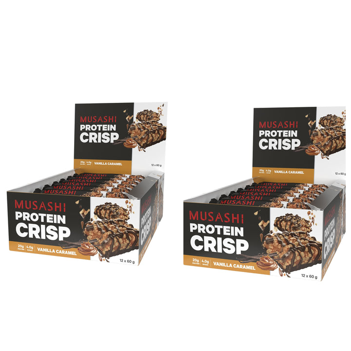 Musashi Protein Crisp Bar Vanilla Caramel Pack of 12 (12 x 60g Protein Crisp Bars)