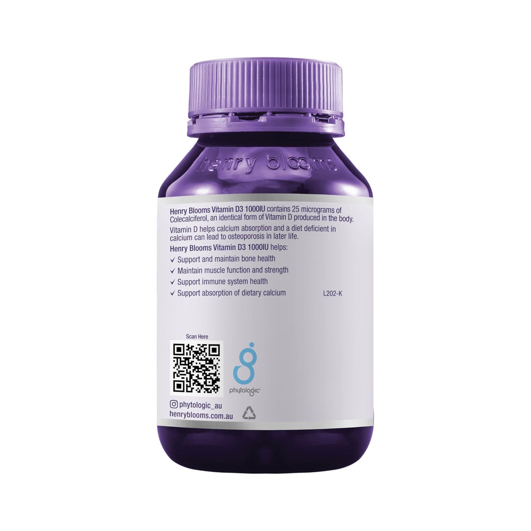 Henry Blooms 1000IU Vitamin D3 200 Capsules