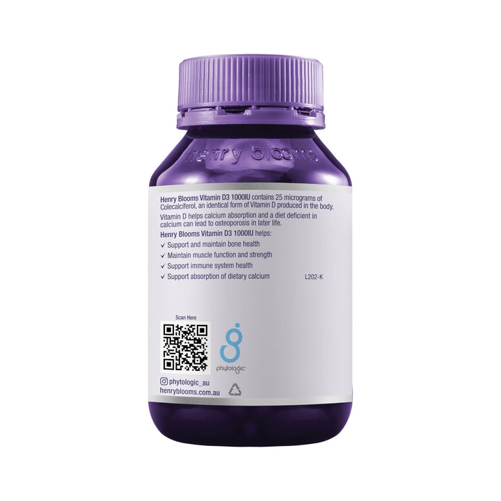 Henry Blooms 1000IU Vitamin D3 200 Capsules