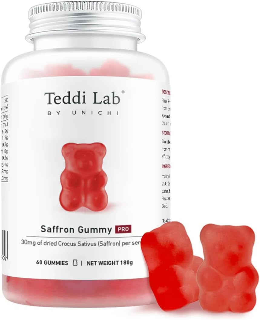 Unichi Saffron Gummy PRO - Mood Balance &amp; Deep Sleep Gummies, Sugar-Free &amp; Low-Fat, Relieve Stress and Anxiety, Improve PMS Symptoms, Boost Circulation, Nourish Skin, Delicious Passionfruit and Lemon Flavor