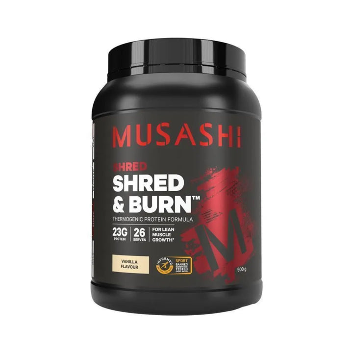 Musashi Shred &amp; Burn Protein Powder Vanilla 900g