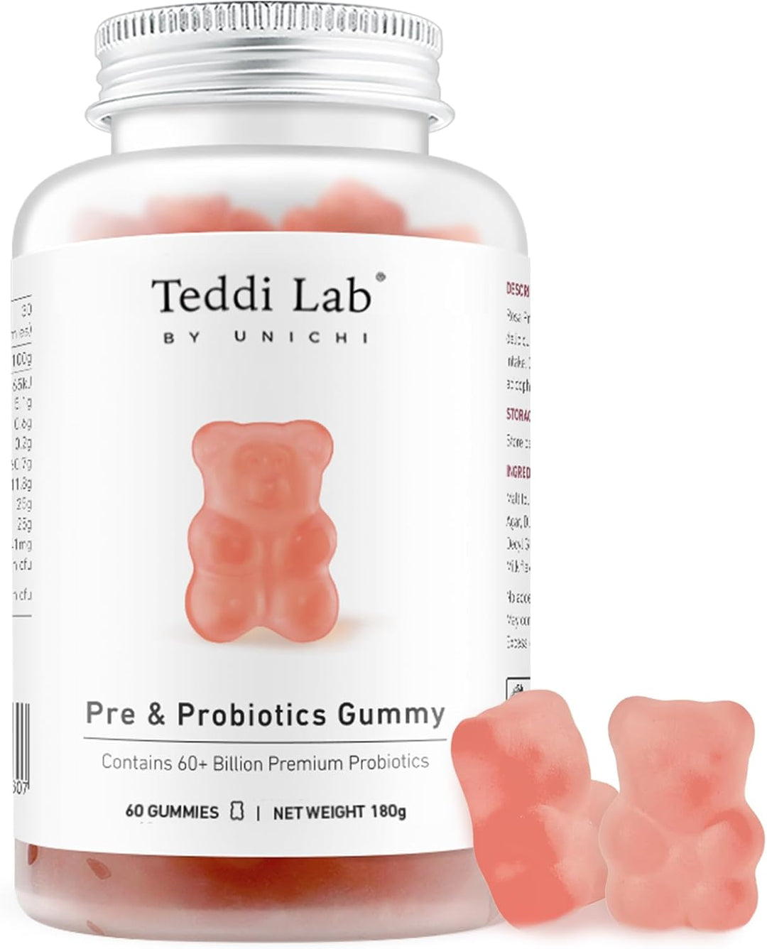 Unichi Pre &amp; Probiotics Gummy, 60+ Billion Probiotics Combined with Prebiotic for Digestive Wellness and Inner Balance, NON-GMO, Yogurt Flavour, 60 Count