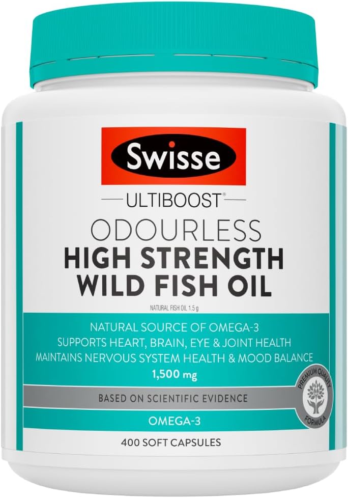 Swisse Ultiboost Odourless High Strength Wild Fish Oil | Source of Omega-3 | 400 Capsules