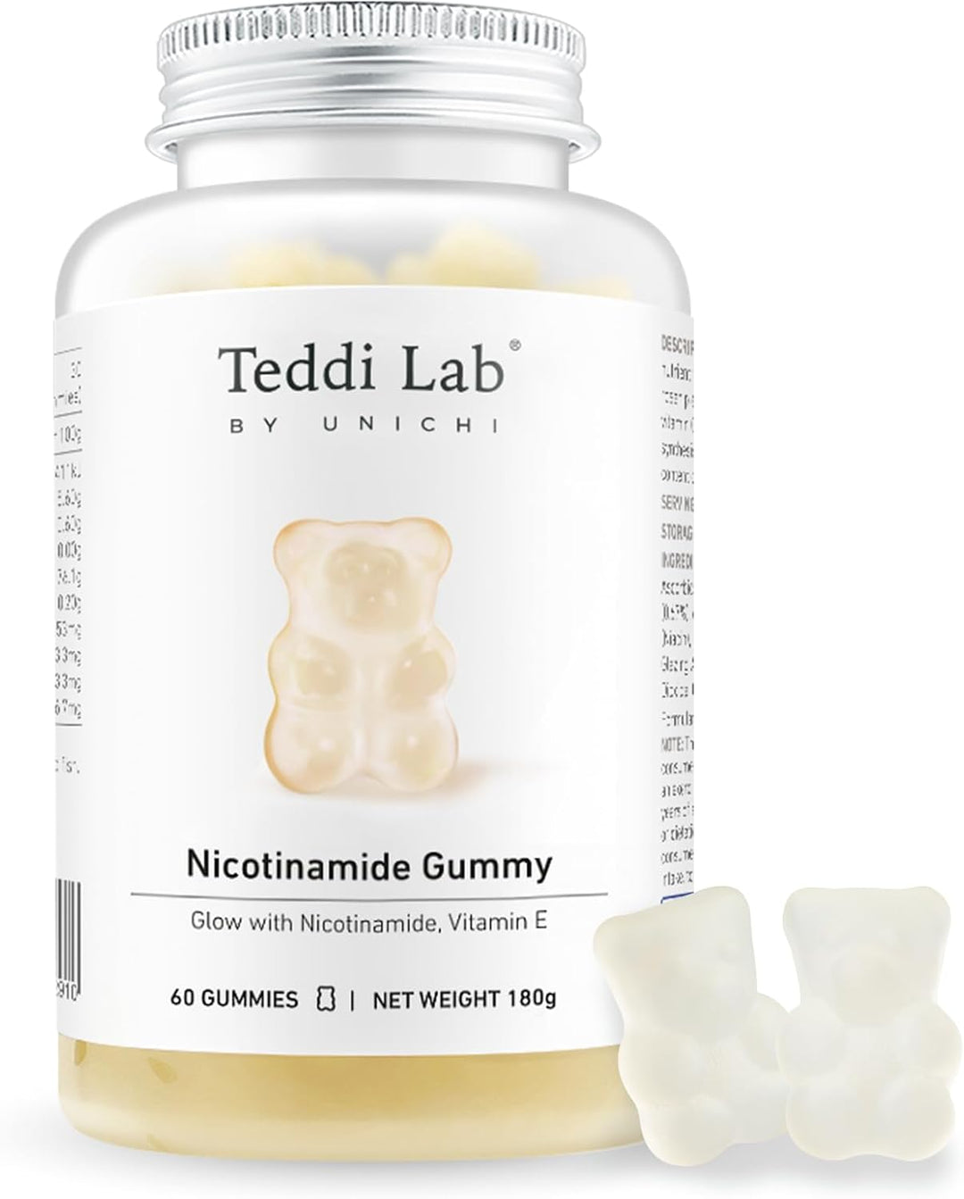 Unichi Nicotinamide Gummy, Flush Free Vitamin B3 with Rosehip, Vitamin E and Glutathione for Skin Brightening, Glowing, Firming and Anti-aging, Gluten-Free, Non-GMO, Great-tasting Jasmine &amp; Grapefruit Flavour, 60 Count