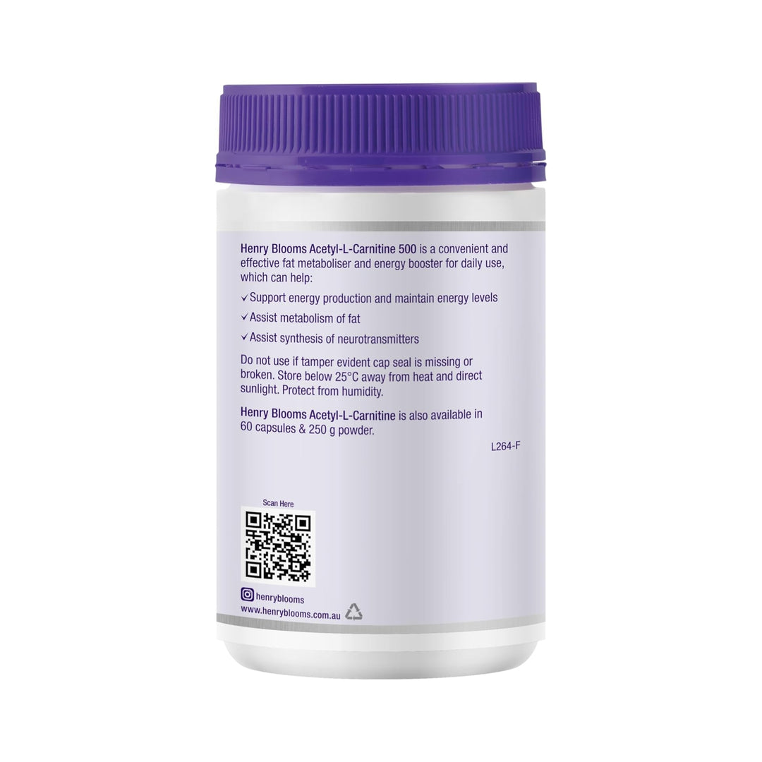 Henry Blooms Acetyl L-Carnitine 500mg 180 Capsules