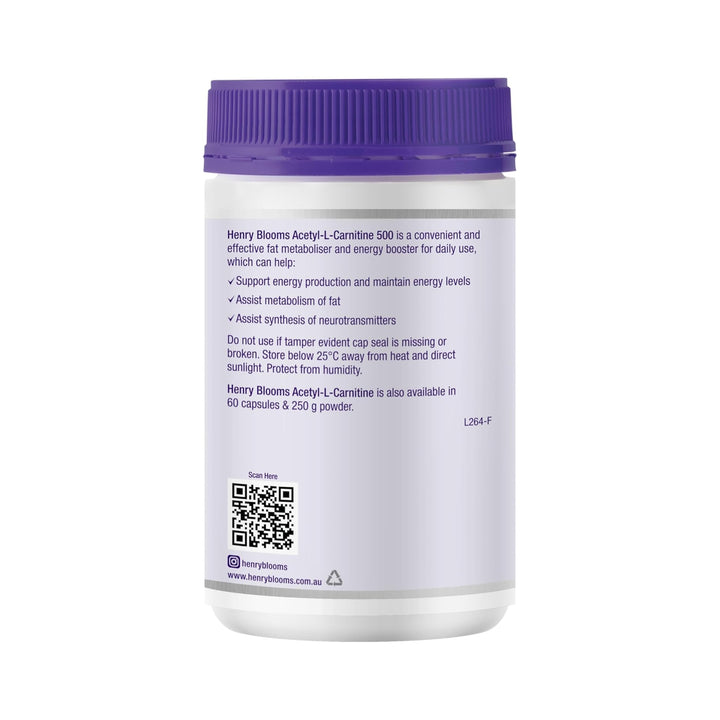 Henry Blooms Acetyl L-Carnitine 500mg 180 Capsules