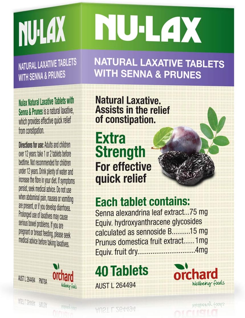Nu-Lax Natural Laxative Tablets - Senna &amp; Prunes 40 Tablets