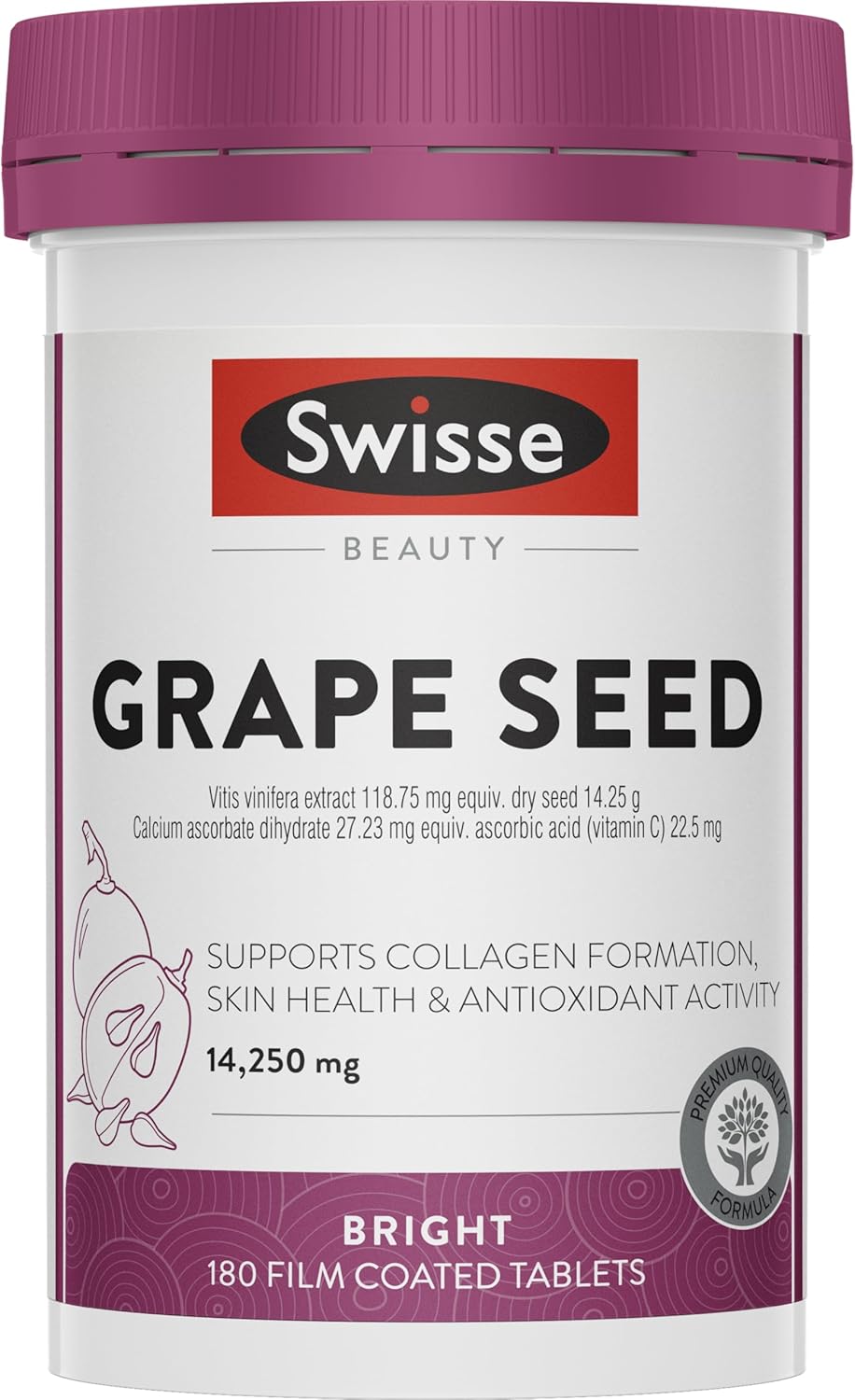 Swisse Beauty Grape Seed - Supports Collagen Formation &amp; Skin Health - 180 Tablets