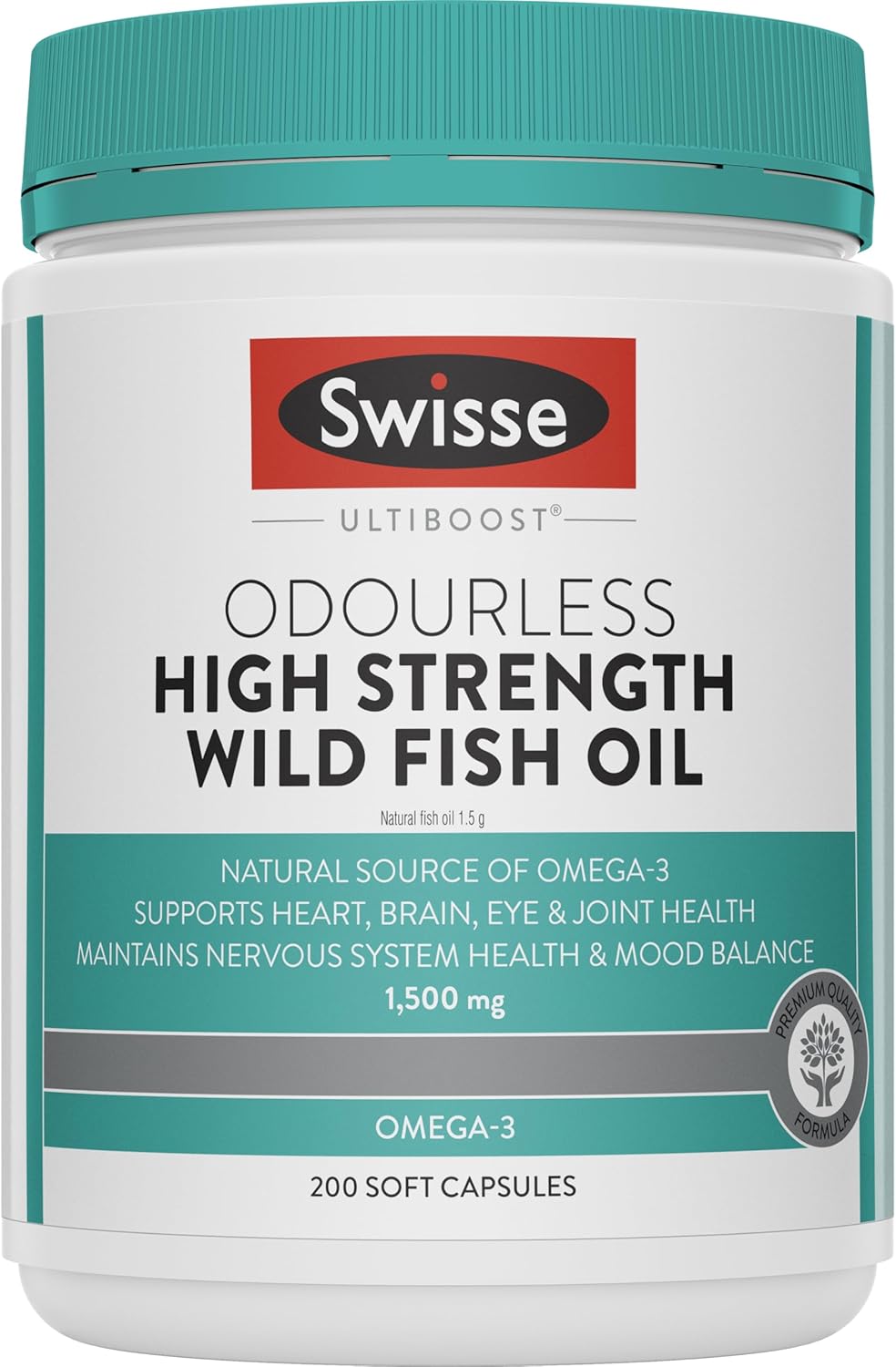 Swisse Ultiboost High Strength Odourless Wild Fish Oil - For Heart, Brain, Eye &amp; Joint Health Support - 200 Capsules