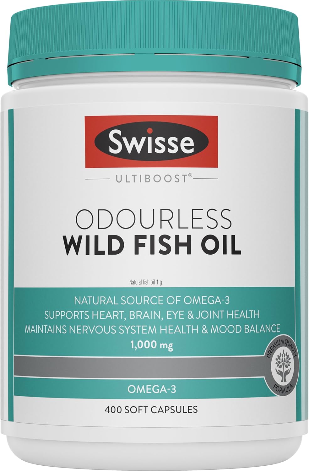Swisse Ultiboost Odourless Wild Fish Oil - For Heart, Brain, Eye &amp; Joint Health Support - 400 Capsules