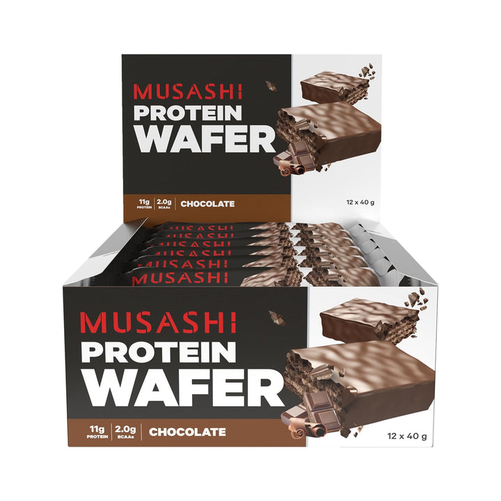 Musashi Protein Wafer Bar Chocolate Pack of 12 (12 x 40g Protein Wafer Bars)