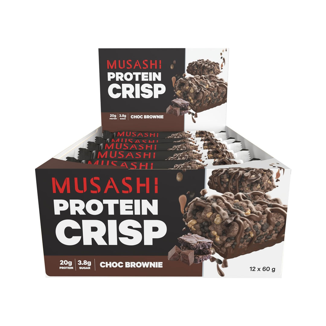 Musashi Protein Crisp Choc Brownie Pack of 12 (12 x 60g Protein Crisp Bars)