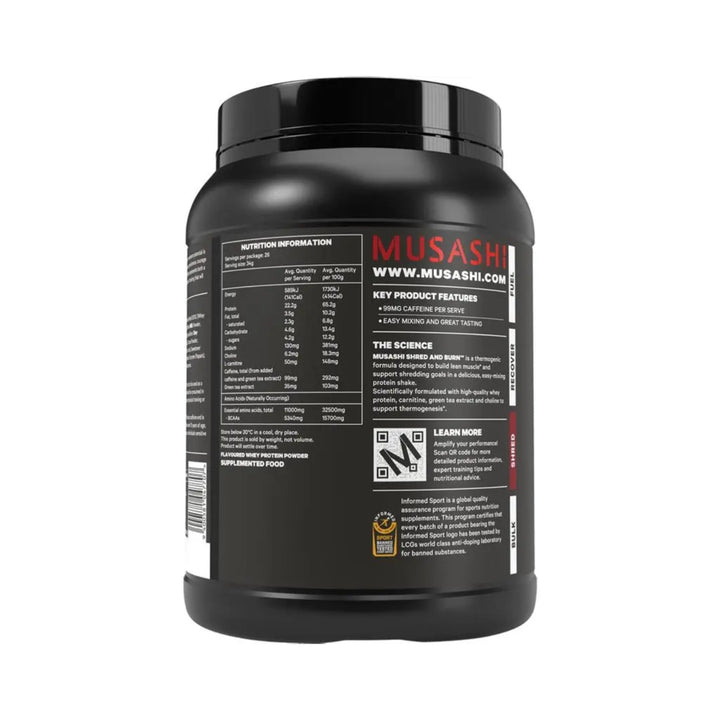 Musashi Shred &amp; Burn Protein Powder Chocolate 900 g