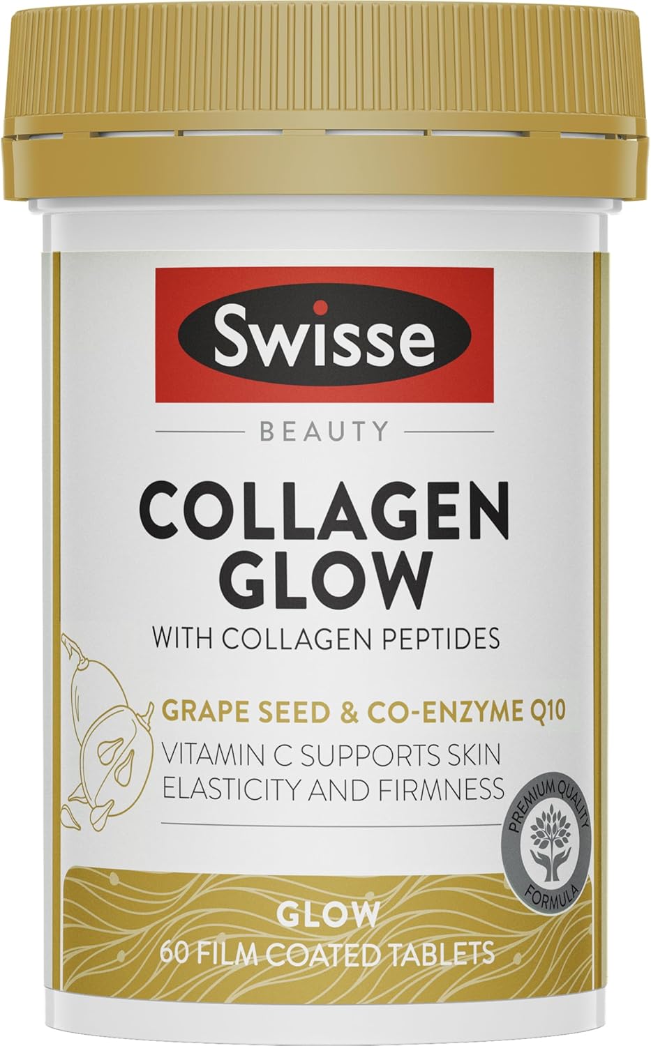 Swisse Beauty Collagen Glow With Collagen Peptides - Supports Skin Elasticity &amp; Firmness With Vitamin C - 60 Tablets