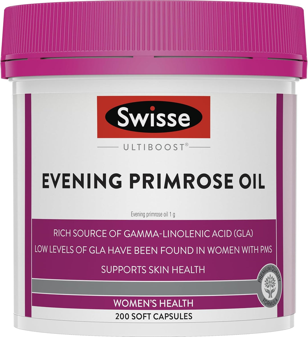 Swisse Ultiboost Evening Primrose Oil - Rich in GLA (Gamma Linoleic Acid) for Inflammation Relief &amp; Skin Health Support - 200 Capsules