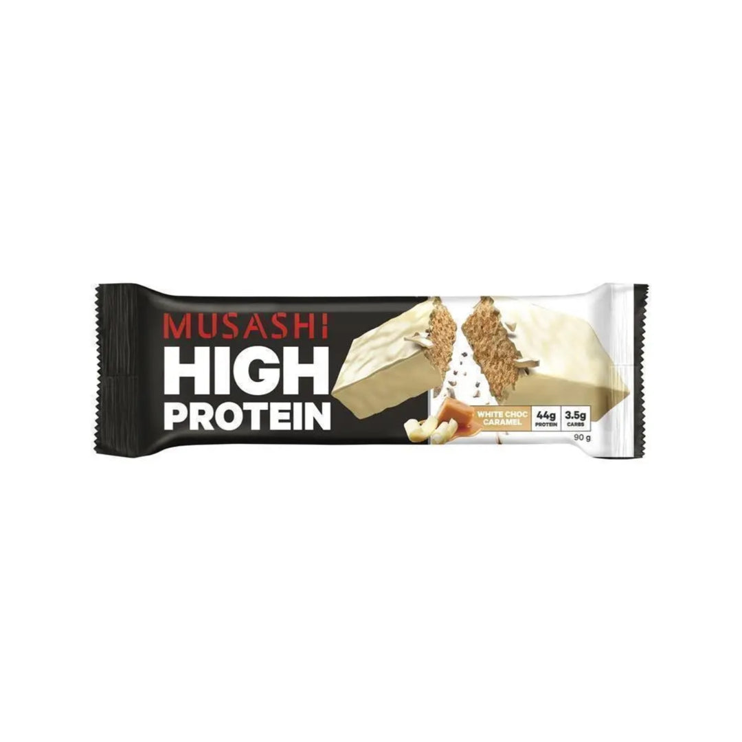 Musashi High Protein White Choc Caramel Pack of 12 (12 x 90g Protein Bars)