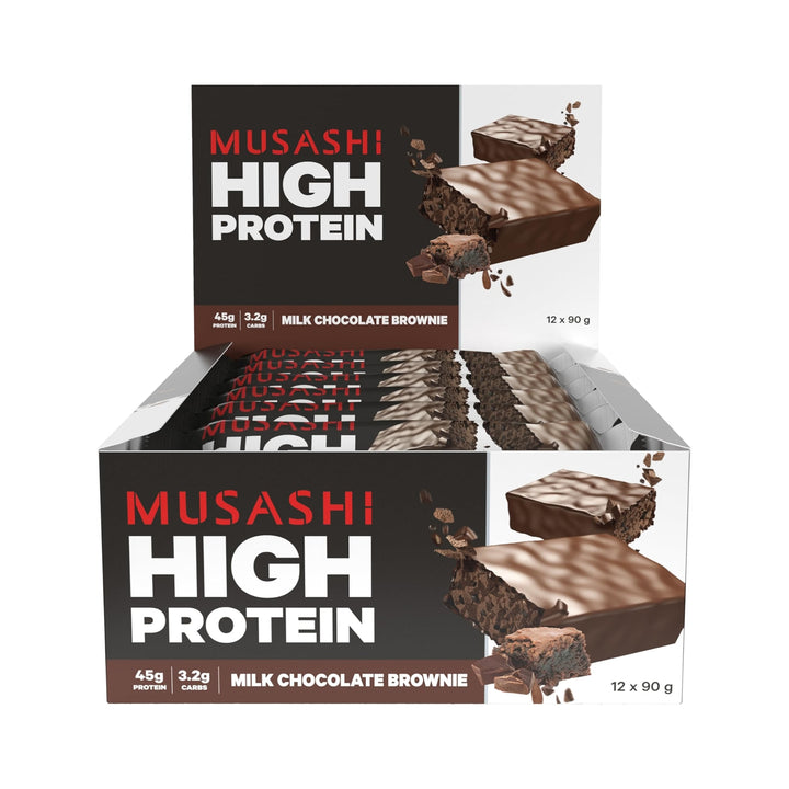 Musashi High Protein Bar Milk Chocolate Brownie Pack of 12 (12 x 90g Protein Bars)