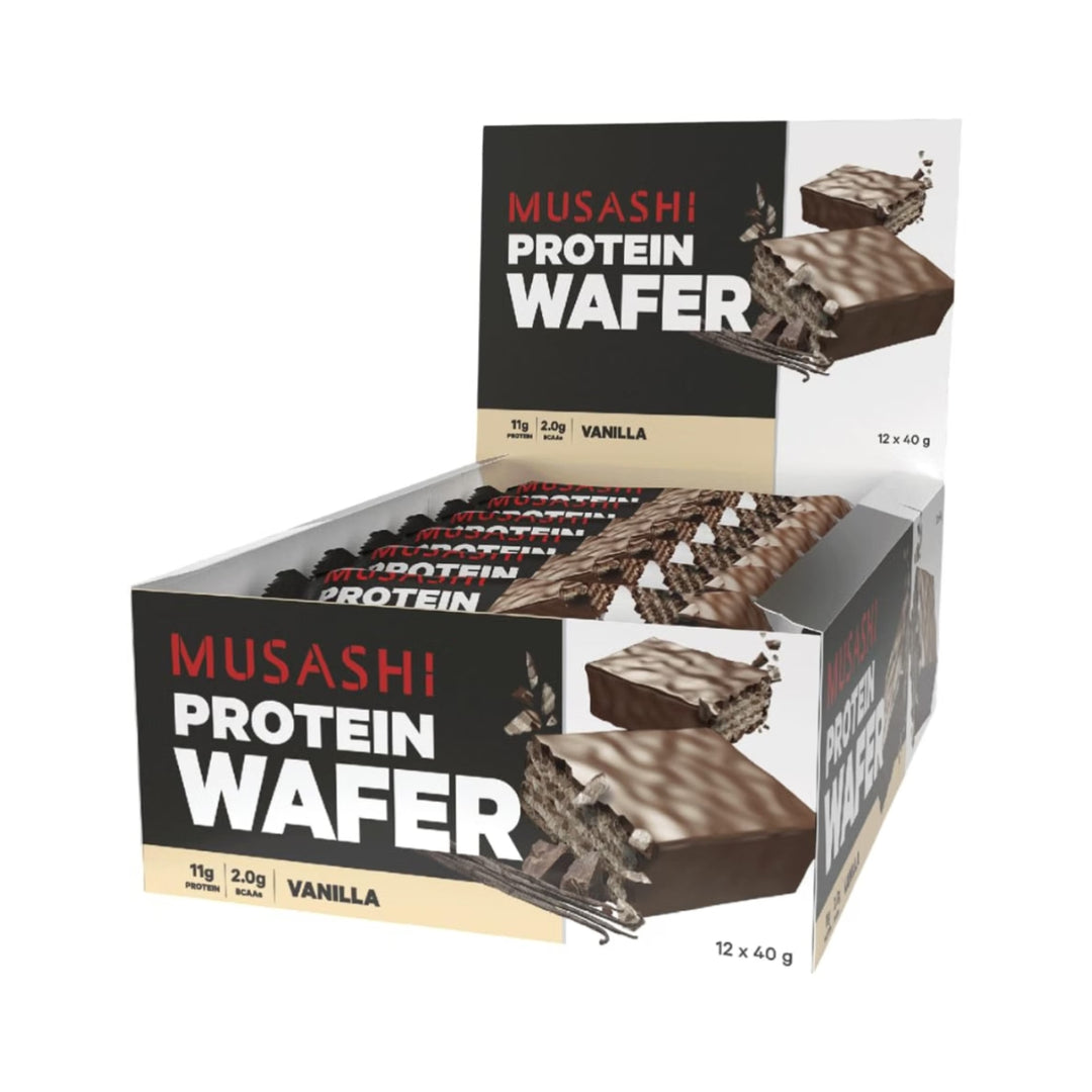 Musashi Protein Wafer Bar Vanilla Pack of 12 (12 x 40g Protein Wafer Bars)
