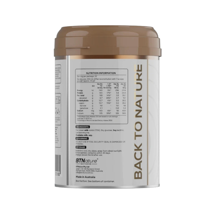 BTNature® Premium Lactose Free Instant Full Cream Milk Powder 800g
