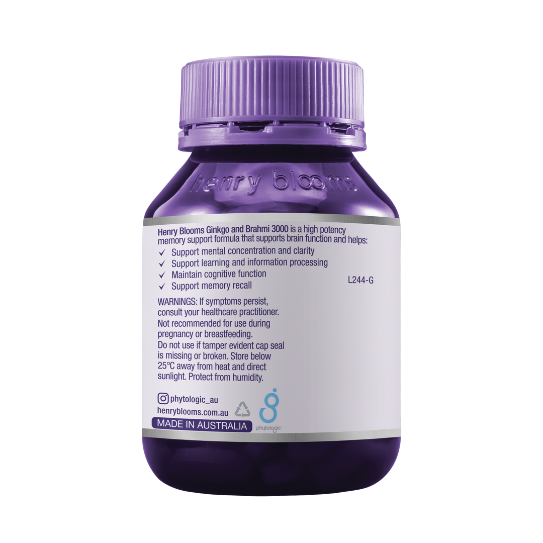 Henry Blooms Ginkgo and Brahmi 3000 60 Capsules
