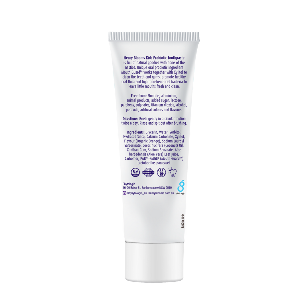 Henry Blooms Kids Probiotic Toothpaste – Organic Orange 50 g