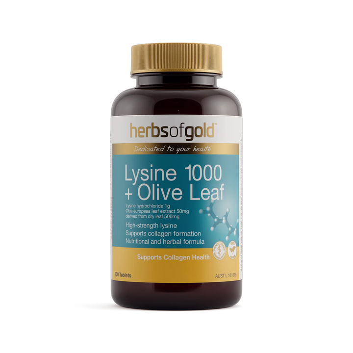 Herbs of Gold Lysine 1000 + Olive Leaf 100 Tablets