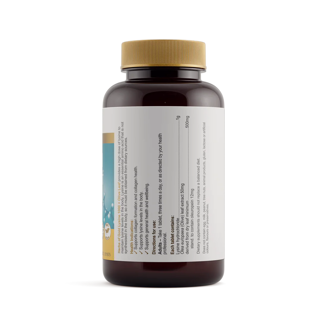 Herbs of Gold Lysine 1000 + Olive Leaf 100 Tablets