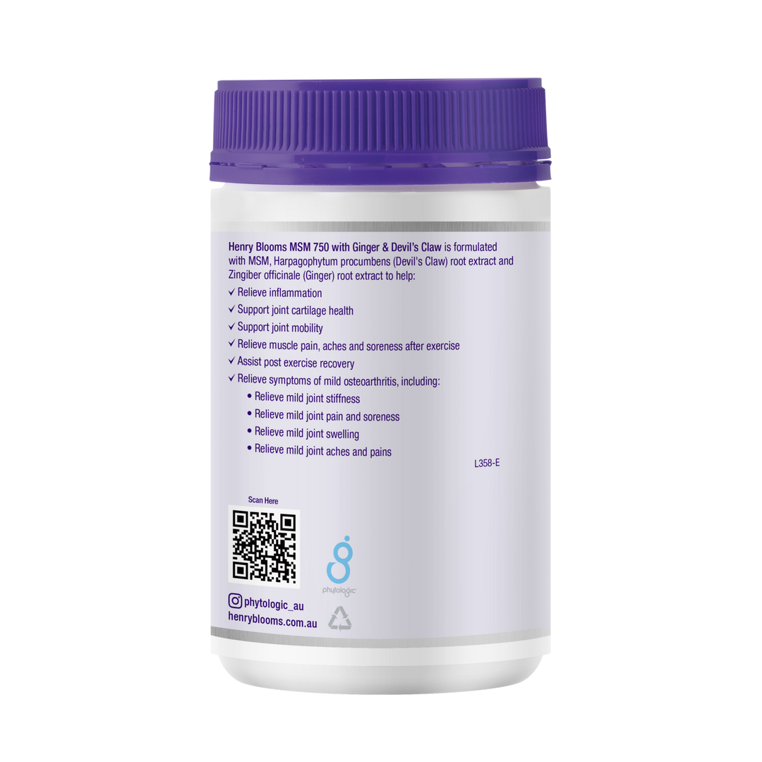 Henry Blooms MSM 750 With Ginger &amp; Devils Claw 120 Capsules