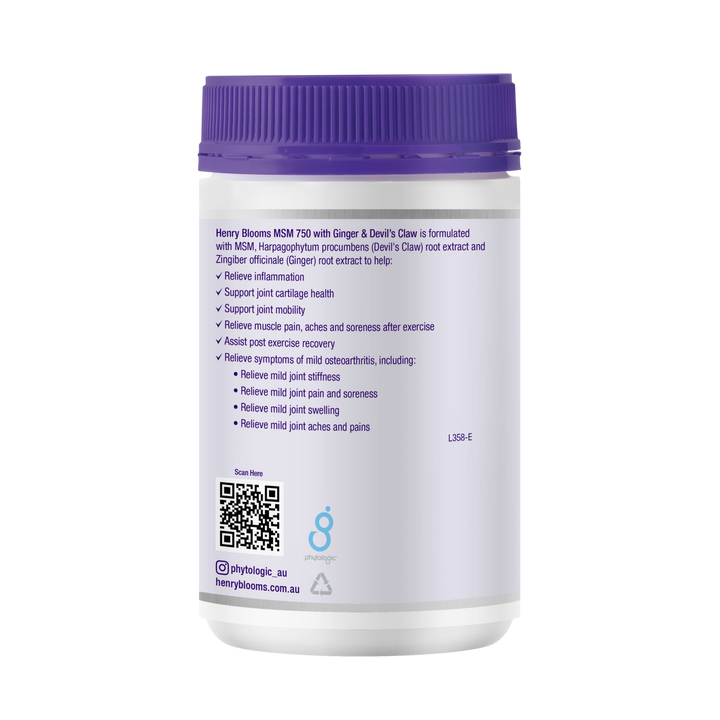 Henry Blooms MSM 750 With Ginger &amp; Devils Claw 120 Capsules