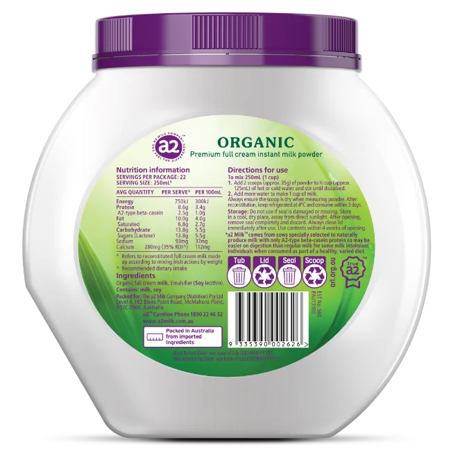 a2 Organic Premium Full Cream Instant Milk Powder 800g