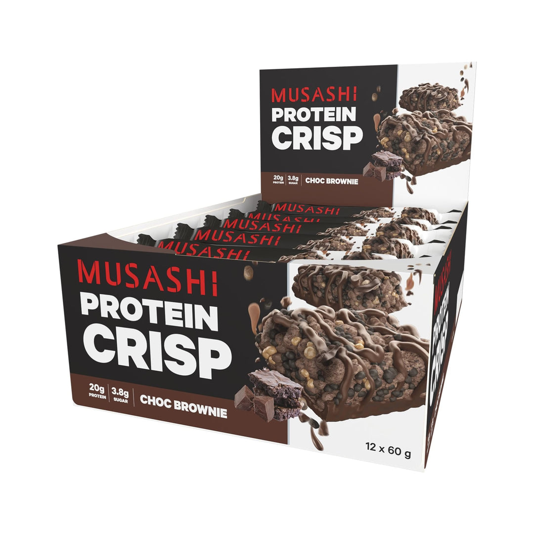 Musashi Protein Crisp Choc Brownie Pack of 12 (12 x 60g Protein Crisp Bars)