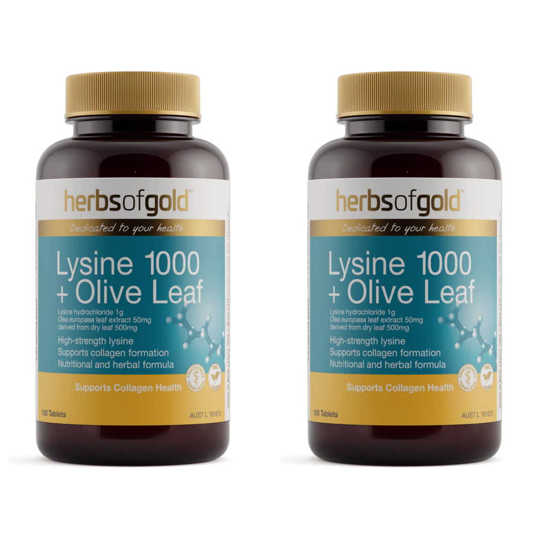 Herbs of Gold Lysine 1000 + Olive Leaf 100 Tablets