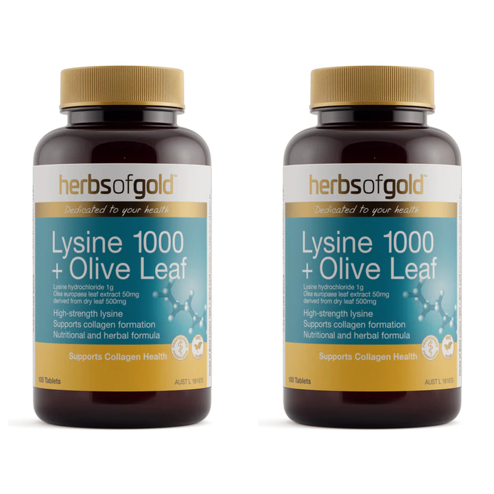 Herbs of Gold Lysine 1000 + Olive Leaf 100 Tablets