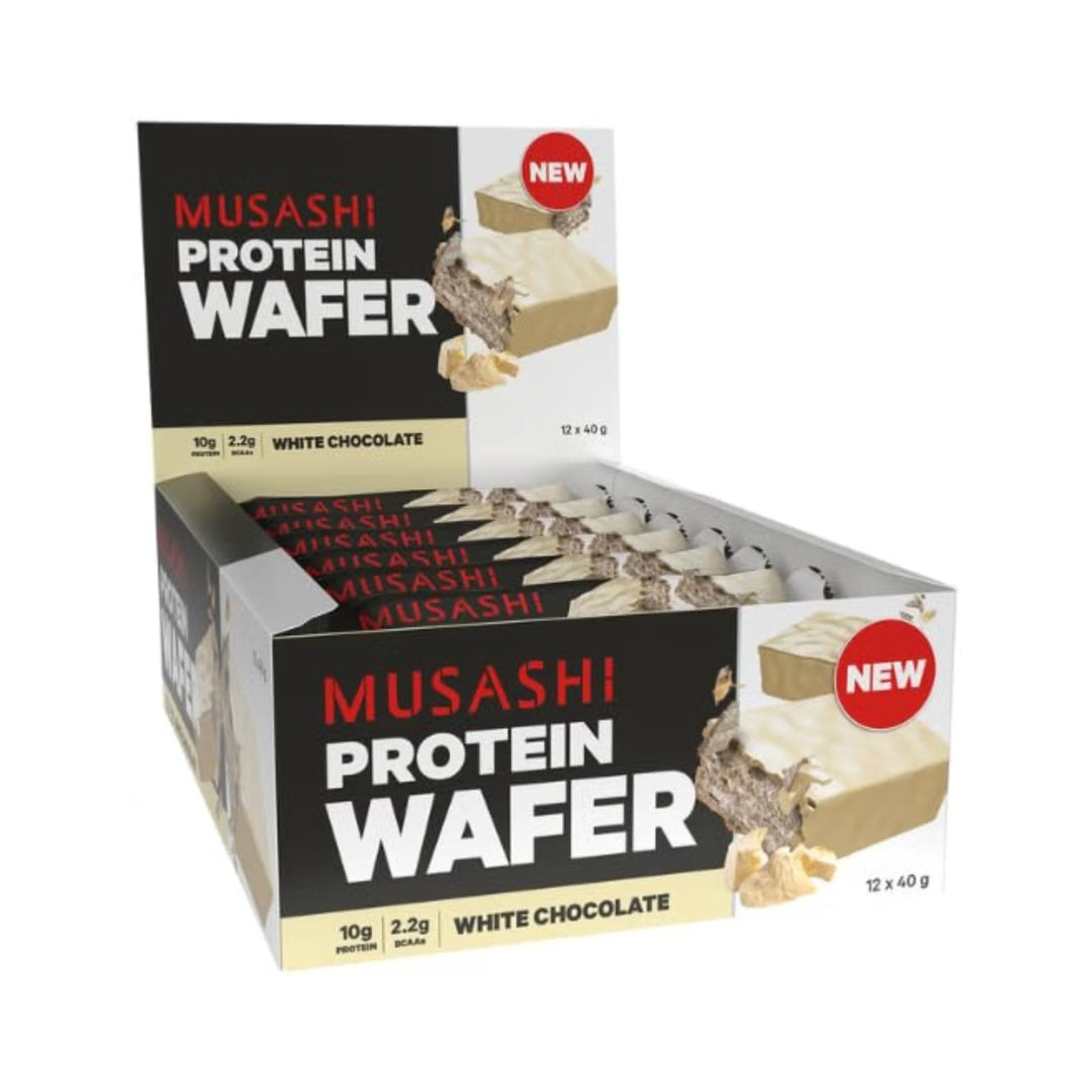Musashi Protein Wafer Bar White Chocolate Pack of 12 (12 x 40g Protein Wafer Bars)