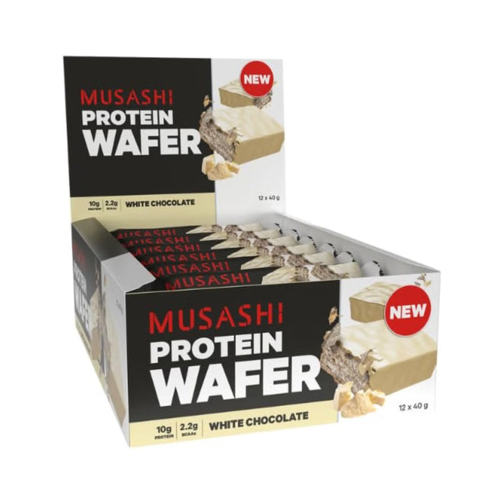 Musashi Protein Wafer Bar White Chocolate Pack of 12 (12 x 40g Protein Wafer Bars)