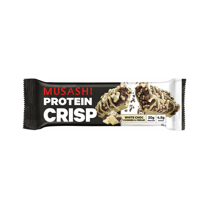 Musashi Protein Crisp White Choc Cookies &amp; Cream Pack of 12 (12 x 60g Protein Crisp Bars)