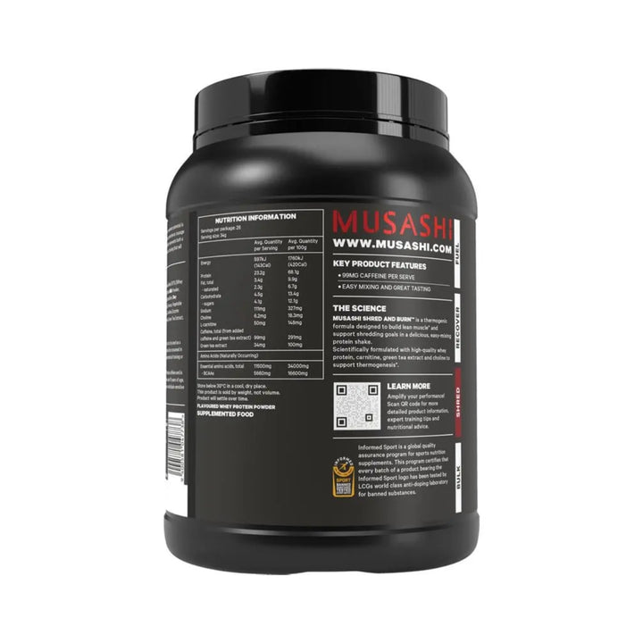 Musashi Shred &amp; Burn Protein Powder Vanilla 900g