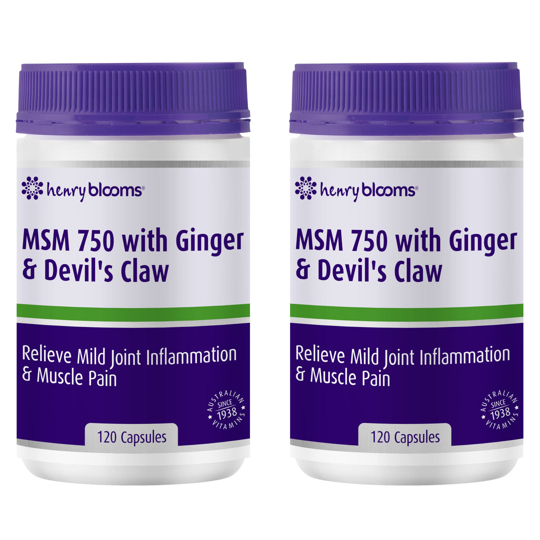 Henry Blooms MSM 750 With Ginger &amp; Devils Claw 120 Capsules