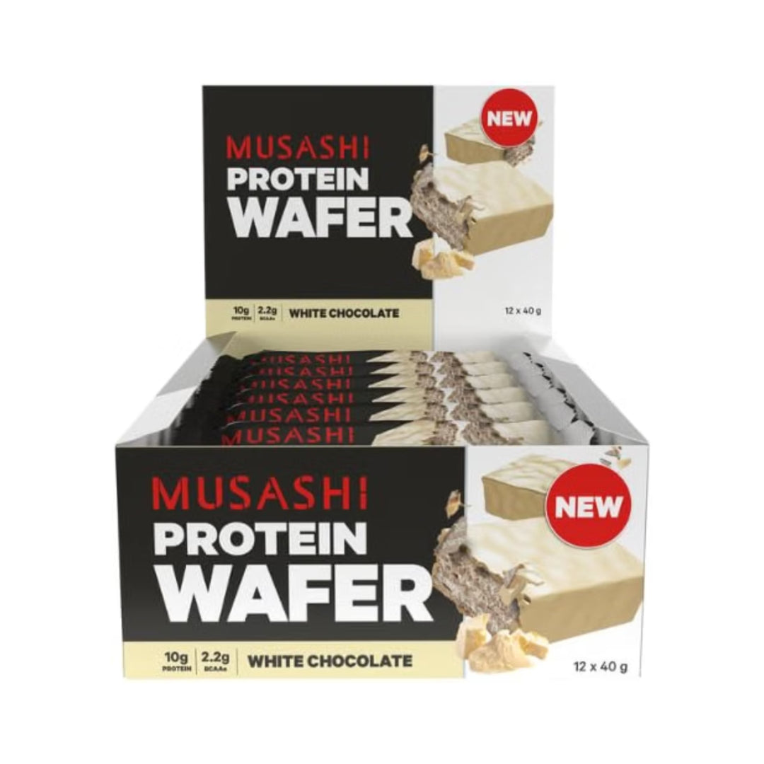 Musashi Protein Wafer Bar White Chocolate Pack of 12 (12 x 40g Protein Wafer Bars)