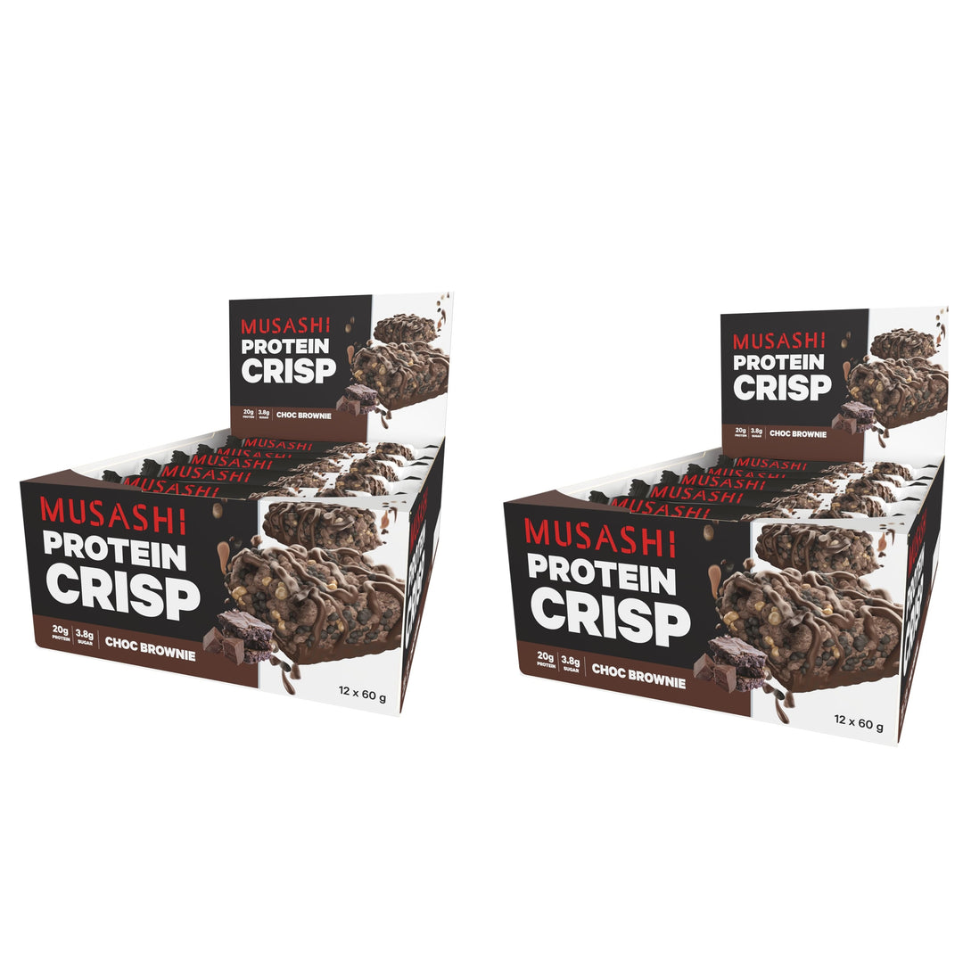 Musashi Protein Crisp Choc Brownie Pack of 12 (12 x 60g Protein Crisp Bars)
