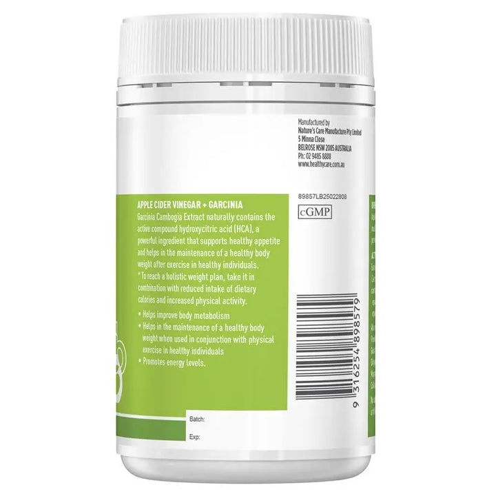 Healthy Care Apple Cider Vinegar + Garcinia 90 Capsules
