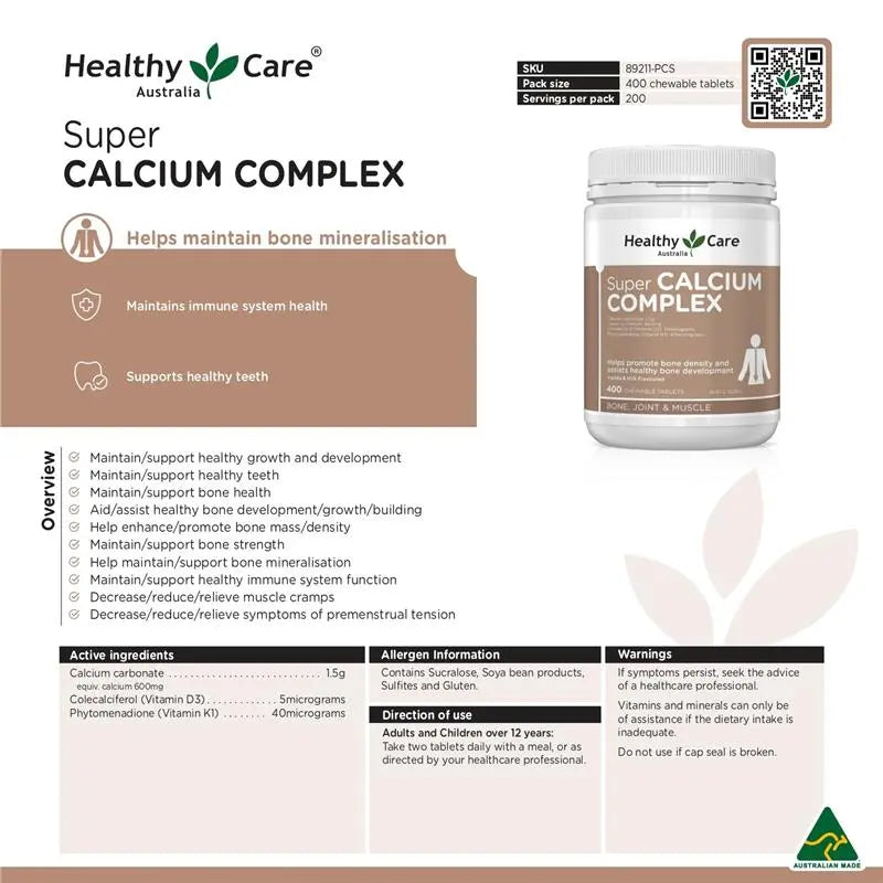 Healthy Care Super Calcium Complex D 400 Chewable Tablets