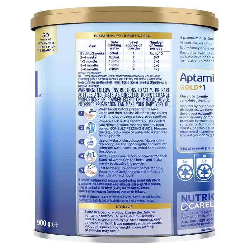 Aptamil Gold+ 1 Baby Infant Formula 900g
