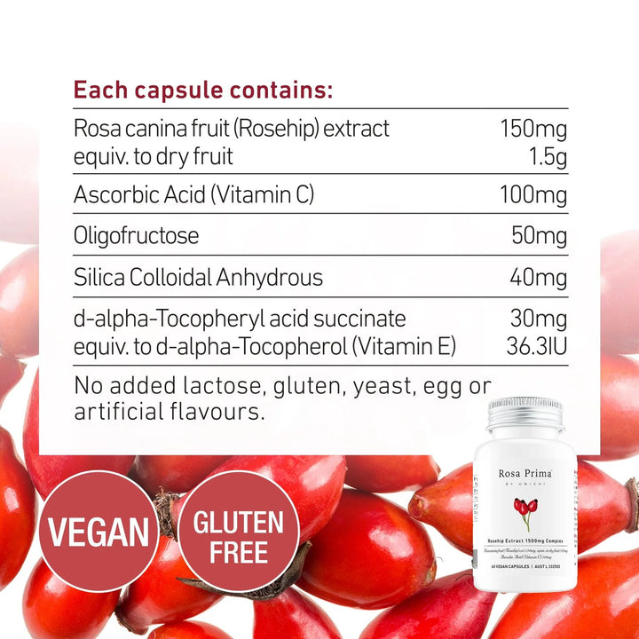 Unichi Rosa Prima Rosehip Extract 1500MG Complex 60 Capsules